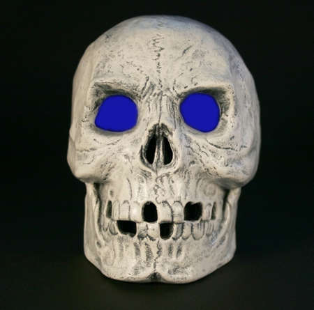 blue eyed skull over a black backgroundの写真素材