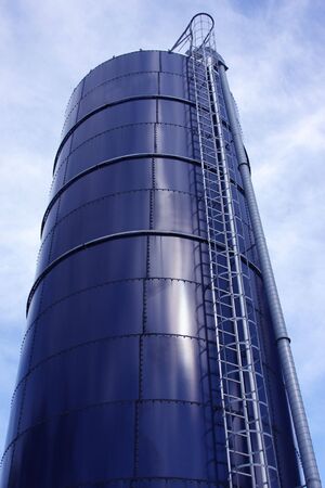  blue metal farm silo for crop storageの写真素材