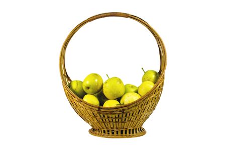 basket of pears isolated over whiteの写真素材