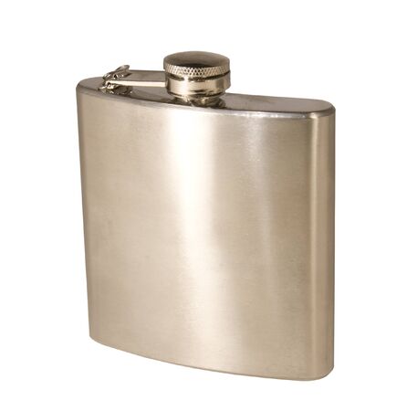 metal pocket flask isolated over a white backgroundの写真素材