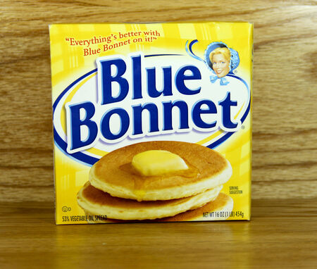 SPENCER , WISCONSIN- MARCH 29, 2014 : box of Blue Bonnet Margarine. Blue Bonnet is a leading provider of bread spreads owned by ConAgra.のeditorial素材