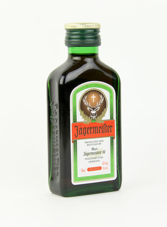 Spencer, Wisconsin, January,27,2016  Bottle of Jagermeister alcohol beverage   Jagermeister is a German made beverage founded in 1935のeditorial素材