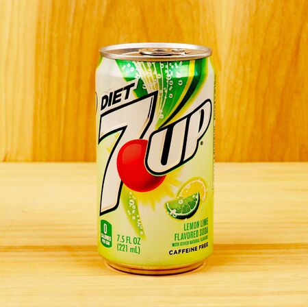 Spencer, Wisconsin, June, 30, 2019   Can of Diet 7up   7up is a brand of soft drink and was...
