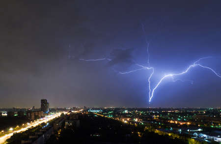 Lighting strikes Ostankino TV towerの写真素材