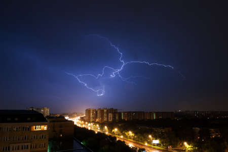 Lightning in the clouds over Moscowの写真素材