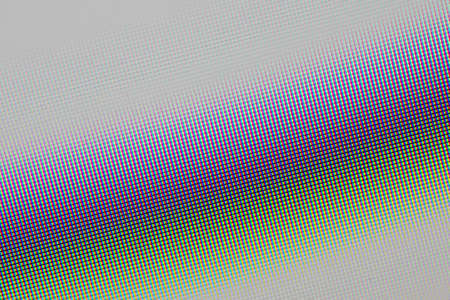 Computer monitor RGB pixels with arrows shape diagonal selective focusの写真素材
