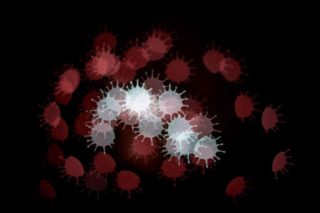 Abstract coronavirus red-white bokeh background on blackの写真素材