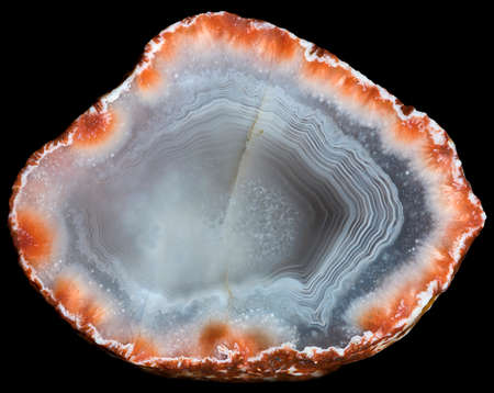 Slice of agate geode with red zeolites on the periphery. Russia, Kemerovo regionの写真素材