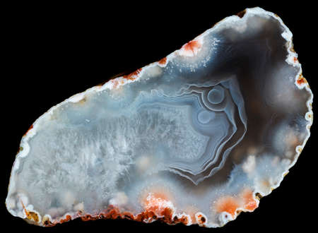 Slice of agate geode with red zeolite inclusions. Russia, Kemerovo regionの写真素材