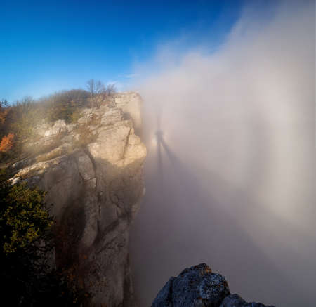 Brocken ghost at sunset in the Crimean mountainsの写真素材