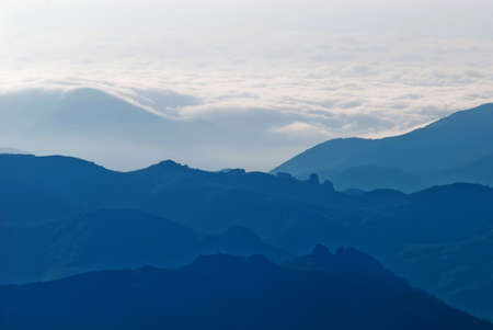 Misty morning in the Crimea mountainsの写真素材