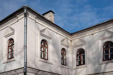 Fragment of the facade of an old building of the 18th century in the traditional russian styleの写真素材