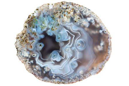Polished multicolored agate / moss agate isolated on a white background.の写真素材