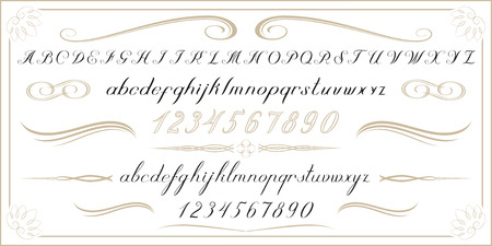 ALPHABET Old handwritten letters and numbersのイラスト素材