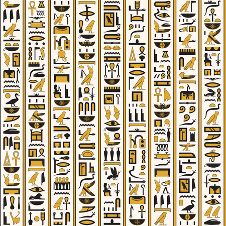 Egyptian hieroglyphs yellow-black color seamlessのイラスト素材