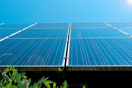 solar panels on the house roof top. The way of renewable energy and alternative energyの写真素材