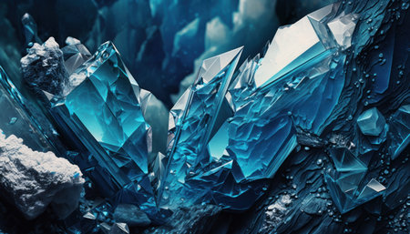 Blue icy mineral emerald. Crystal gemstone texture background. cold glacierの素材