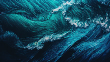 This captivating image captures the beauty of the ocean with a stunning abstract pattern of blue waves and natural textures. The clear and deep blue color of the water adds a sense of calm and tranquility to the scene, while the textured surface and patterns of the waves create a sense of movement and energy.の素材