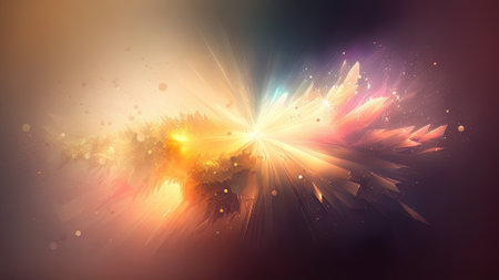 This abstract image captures the explosive energy of a star, with colorful bursts of dust and light radiating outward in all directions. The combination of vibrant colors and dynamic movement creates a sense of excitement and energy, making it a great choice for projects related to science, technology, or outer space.の素材