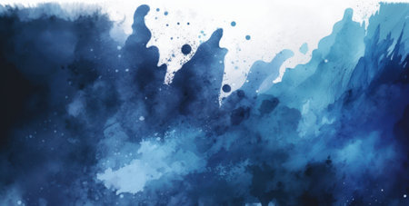 Abstract watercolor background featuring vibrant colors and splashes of paint. The texture is fluid and blends together with brushstrokes, creating an artistic and creative composition. The colors vary in intensity, creating a gradient effect that adds depth to the piece.の素材