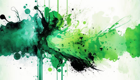 Abstract watercolor background featuring vibrant colors and splashes of paint. The texture is fluid and blends together with brushstrokes, creating an artistic and creative composition. The colors vary in intensity, creating a gradient effect that adds depth to the piece.の素材