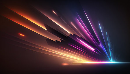 A neon-colored burst of energy in a futuristic design. The space-inspired illustration showcases a tunnel of rainbow-colored lines and waves, creating a dazzling disco-like effect. The vibrant magenta and blue hues create a bold contrast against the black backdrop, with laser-like lines and bright bursts of light adding a sense of motion and energy to the composition.の素材
