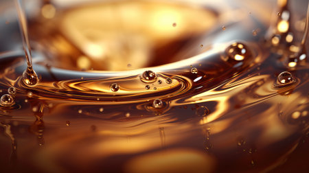 The image features an abstract and fluid background that resembles liquid. The transparency of the liquid adds to its intriguing nature. The macro perspective allows for a detailed view of the surface, highlighting the intricate shapes and patterns formed by the fluid. The backdrop is minimal, making it suitable for various presentation purposes.の素材