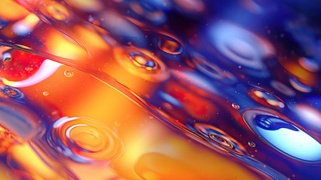 The image features an abstract and fluid background that resembles liquid. The transparency of the liquid adds to its intriguing nature. The macro perspective allows for a detailed view of the surface, highlighting the intricate shapes and patterns formed by the fluid. The backdrop is minimal, making it suitable for various presentation purposes.の素材