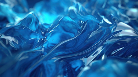 The image features an abstract and fluid background that resembles liquid. The transparency of the liquid adds to its intriguing nature. The macro perspective allows for a detailed view of the surface, highlighting the intricate shapes and patterns formed by the fluid. The backdrop is minimal, making it suitable for various presentation purposes.の素材