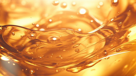The image features an abstract and fluid background that resembles liquid. The transparency of the liquid adds to its intriguing nature. The macro perspective allows for a detailed view of the surface, highlighting the intricate shapes and patterns formed by the fluid. The backdrop is minimal, making it suitable for various presentation purposes.の素材