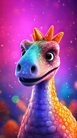 A playful and adorable cartoon dinosaur, perfect for kids and dinosaur enthusiasts. Cute and colorful prehistoric vertical wallpaper for your phoneの素材