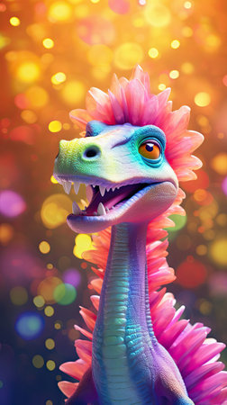 A playful and adorable cartoon dinosaur, perfect for kids and dinosaur enthusiasts. Cute and colorful prehistoric vertical wallpaper for your phoneの素材