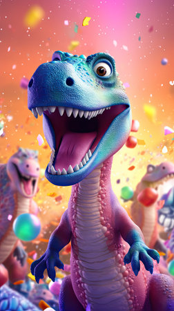 A playful and adorable cartoon dinosaur, perfect for kids and dinosaur enthusiasts. Cute and colorful prehistoric vertical wallpaper for your phoneの素材