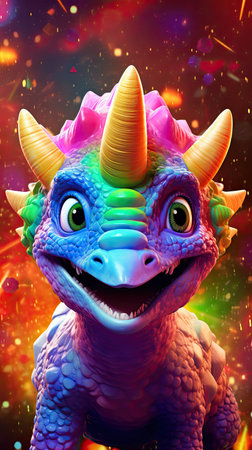 A playful and adorable cartoon dinosaur, perfect for kids and dinosaur enthusiasts. Cute and colorful prehistoric vertical wallpaper for your phoneの素材