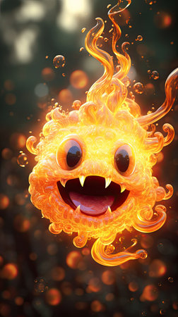 A whimsical, mythical and vibrant creature with big eyes and charming smile. Colorful vertical wallpaper of wonder and magic. The combination of cosmic and fantasy themes adds an otherworldly dimension to the scene, making it both cute and captivatingの素材