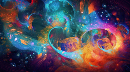 A mesmerizing fractal creation with a rich tapestry of colors and organic shapes, forming a complex and surreal landscape that captures the viewer's imagination. It's an exemplary piece of digital art that would be a stunning visual for creative projects, dynamic wallpapers, or as part of a modern art collection.の素材