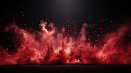 The depths of space, where celestial fireworks in crimson hues and a red nebula eruption paint a picture of the universe's volatile beauty.の素材