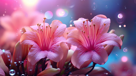 Close Up of Pink Flowers With Water Dropletsの素材