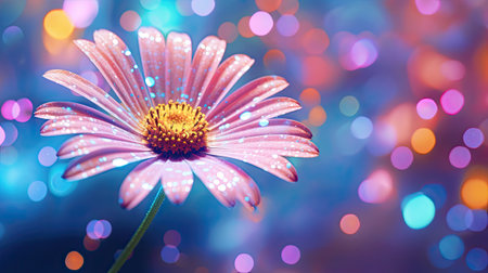 Close Up of a Pink Flower With Blurry Lights in the Backgroundの素材