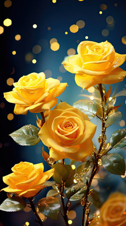 Bunch of Yellow Roses on Black Backgroundの素材