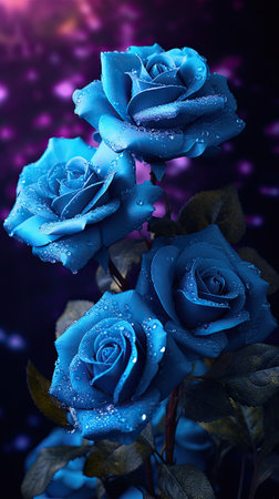 Three Blue Roses With Water Dropletsの素材