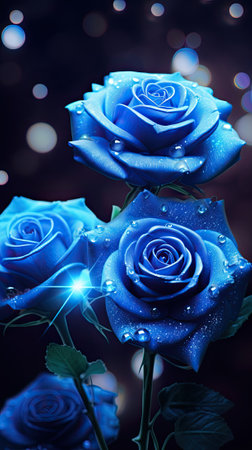 Three Blue Roses With Water Dropletsの素材