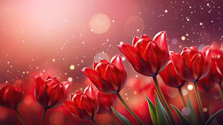 A Cluster of Red Tulips in a Fieldの素材