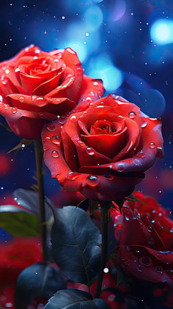 Two Red Roses With Water Dropletsの素材