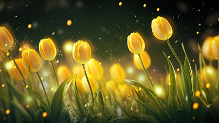 Yellow Flowers Scatter in Grassの素材