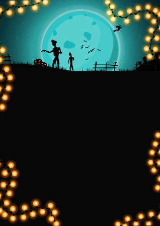 Halloween night, vertical pattern for your creativity with beautiful night horror landscapeのイラスト素材