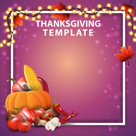 Thanksgiving template for your arts with garland, frame, place for text and autumn harvestのイラスト素材