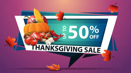 Thanksgiving sale, discount web banner in geometric style with autumn harvestのイラスト素材