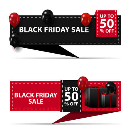 Black friday sale, up to 50 off, black and pink horizontal discount banners in the form of ribbon isolated on white background for your artsのイラスト素材