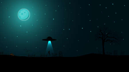 Halloween background. Starry sky with blue full moon.のイラスト素材